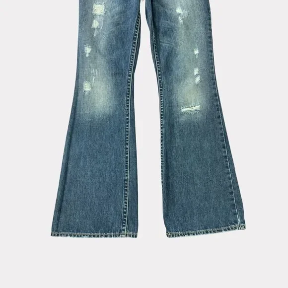 Silver Jeans Womens  28x32 Blue Aiko Flare Distressed‎ Whiskered Stretch Denim - Picture 11 of 16